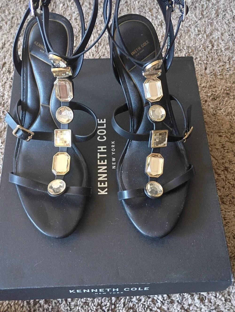 Kenneth Cole Black Jeweled Strappy Ankle Sandals